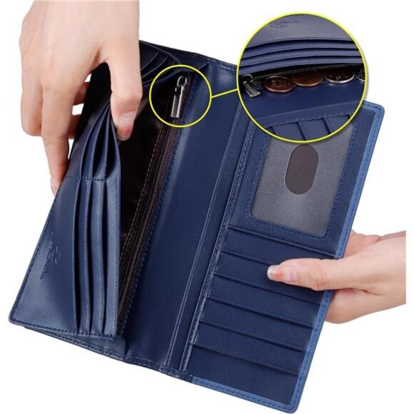 👜 Genuine Leather Long Bifold Wallet – RFID Blocking Checkbook & Card Holder ✨ - Picture 3 of 5